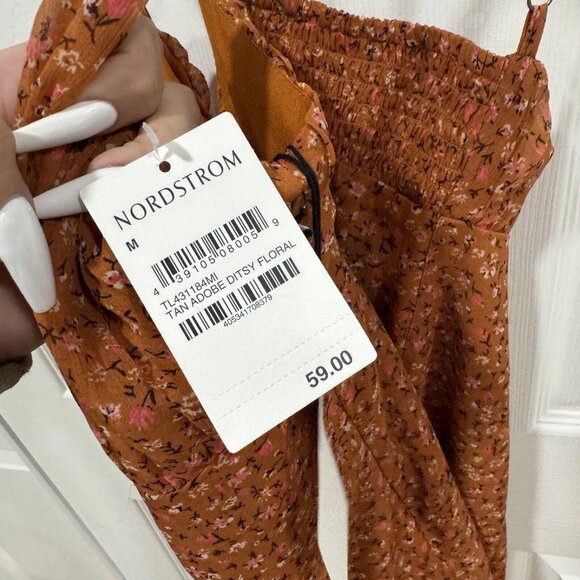 Womens Leith Sun Dress Orange Floral Cross Spaghetti Strap Casual Summer Medium - Picture 4 of 6